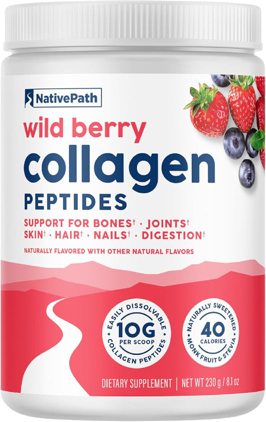 Wild Berry Collagen Peptides Powder - Hydrolyzed Type 1 & 3, Grass-Fed Protein for Hair, Skin, Nails, Bones, Joints, Digestion - Keto & Paleo Friendly, Gluten & Dairy-Free (230g)
