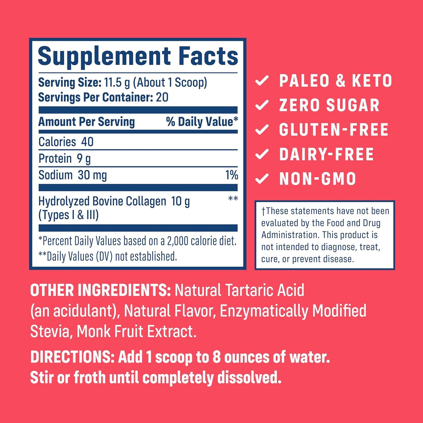 Wild Berry Collagen Peptides Powder - Hydrolyzed Type 1 & 3, Grass-Fed Protein for Hair, Skin, Nails, Bones, Joints, Digestion - Keto & Paleo Friendly, Gluten & Dairy-Free (230g)