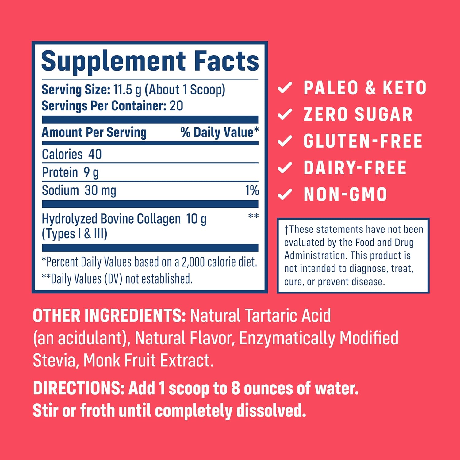 Wild Berry Collagen Peptides Powder - Hydrolyzed Type 1 & 3, Grass-Fed Protein for Hair, Skin, Nails, Bones, Joints, Digestion - Keto & Paleo Friendly, Gluten & Dairy-Free (230g)