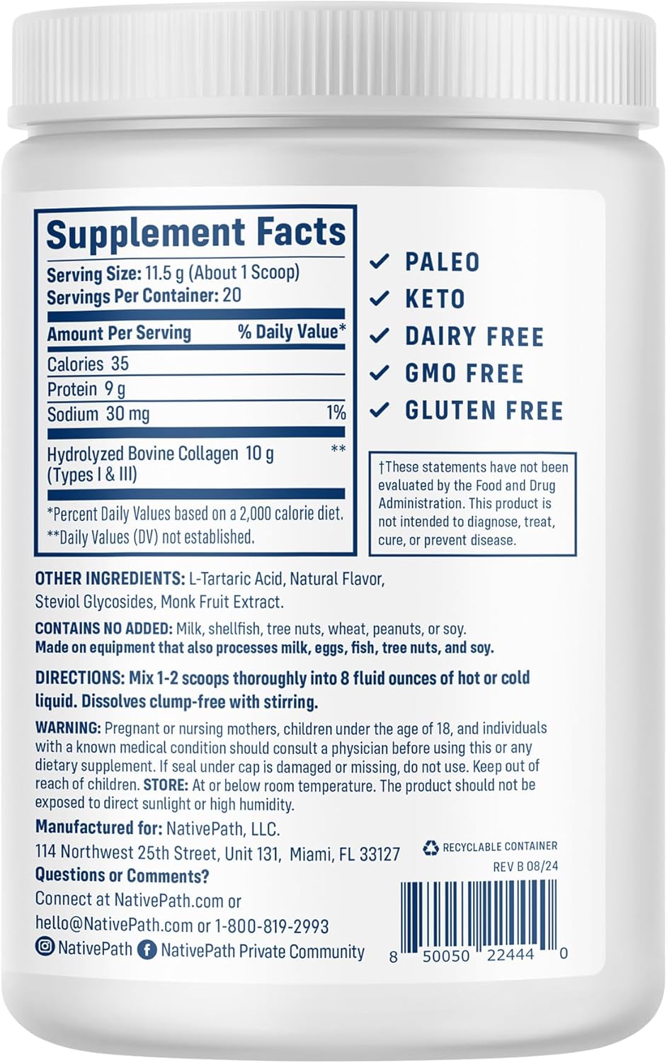 Wild Berry Collagen Peptides Powder - Hydrolyzed Type 1 & 3, Grass-Fed Protein for Hair, Skin, Nails, Bones, Joints, Digestion - Keto & Paleo Friendly, Gluten & Dairy-Free (230g)