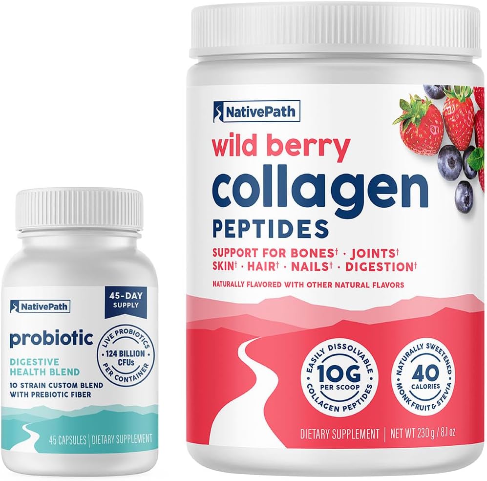Wild Berry Collagen & Probiotic 45 Duo Pack by NativePath for Gut Health & Radiant Skin