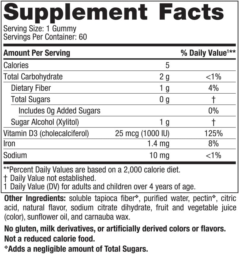 Wild Berry Flavored Zero Sugar Vitamin D3 Gummies - 60 Gummies, 1000 IU - Supports Bone Health, Mood, Immunity - Non-GMO - 60 Servings