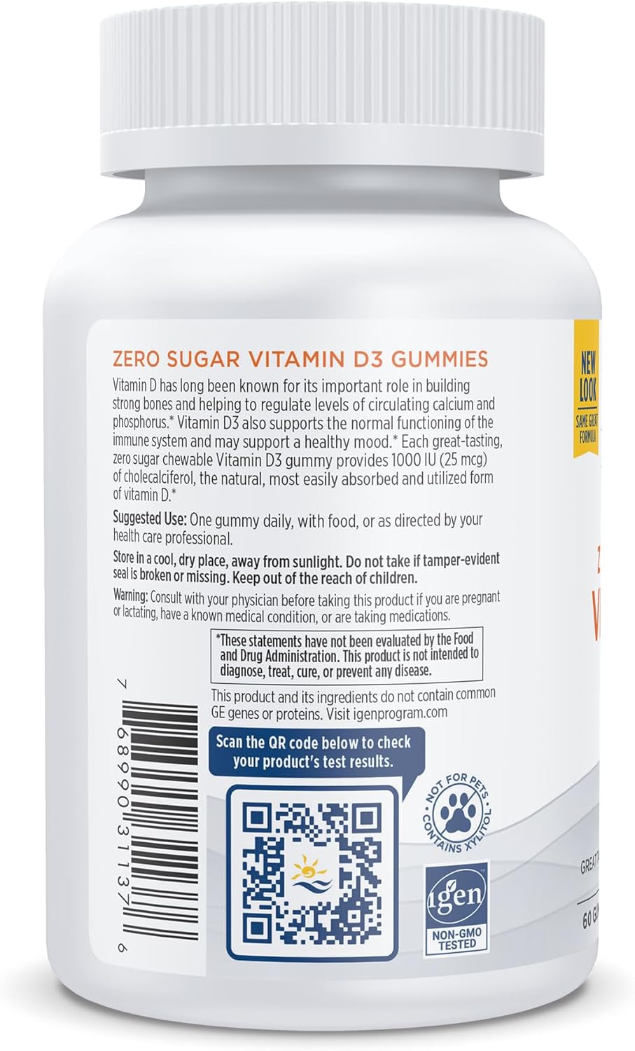 Wild Berry Flavored Zero Sugar Vitamin D3 Gummies - 60 Gummies, 1000 IU - Supports Bone Health, Mood, Immunity - Non-GMO - 60 Servings
