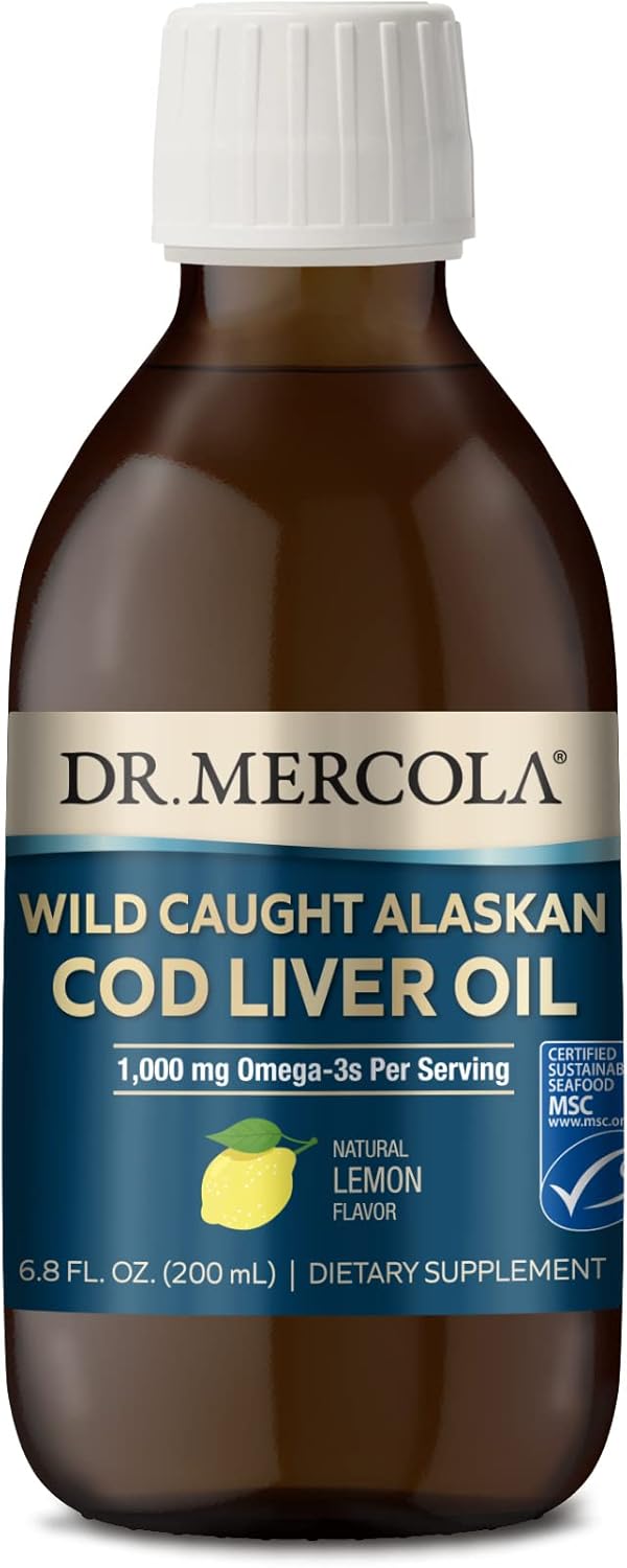 Wild Caught Alaskan Cod Liver Oil with 1,000mg Omega-3s, 40 Servings, Brain Support, Non-GMO, MSC Certified - 6.8 Fl. Oz.