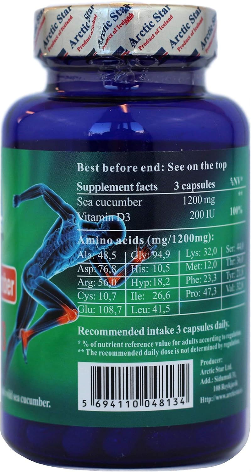 Wild Caught Arctic Star Sea Cucumber Extract Capsules with Vitamin D3 - 90 Pills, 400mg - Cucumaria Frondosa Supplement Bottle