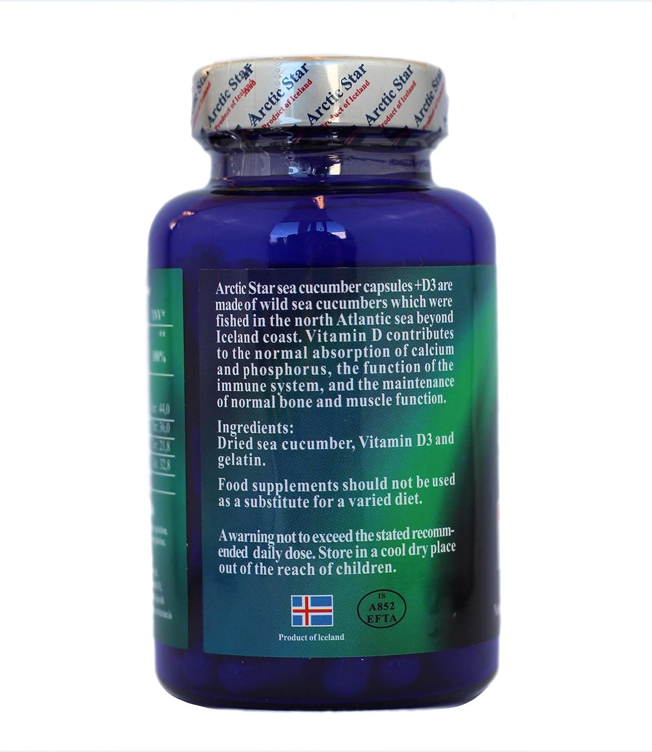 Wild Caught Arctic Star Sea Cucumber Extract Capsules with Vitamin D3 - 90 Pills, 400mg - Cucumaria Frondosa Supplement Bottle