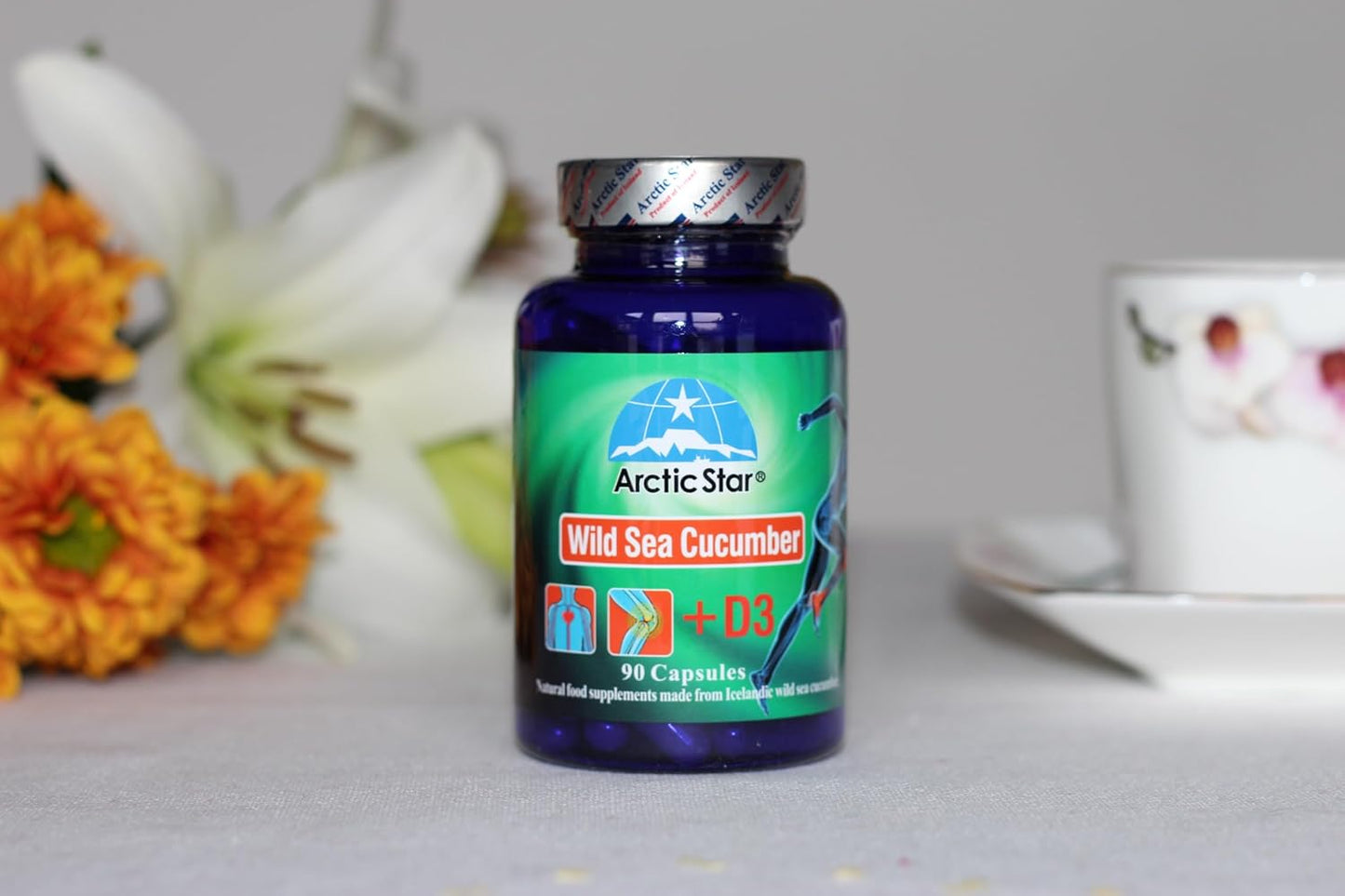 Wild Caught Arctic Star Sea Cucumber Extract Capsules with Vitamin D3 - 90 Pills, 400mg - Cucumaria Frondosa Supplement Bottle