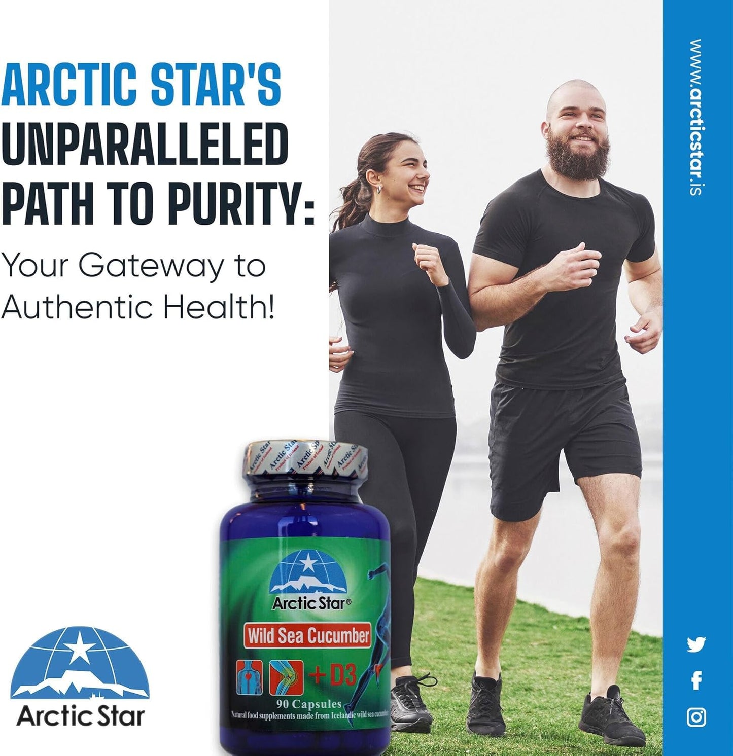 Wild Caught Arctic Star Sea Cucumber Extract Capsules with Vitamin D3 - 90 Pills, 400mg - Cucumaria Frondosa Supplement Bottle