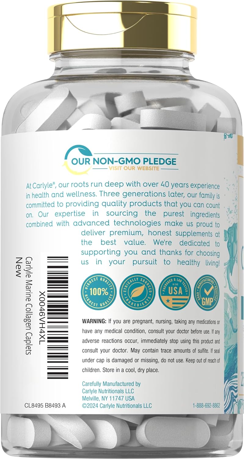 Wild Caught Carlyle Marine Collagen Peptides Pills - 250 Caplets | Non-GMO, Gluten Free Formula