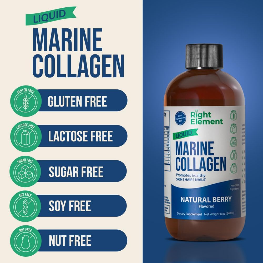 Wild Caught Cod Liquid Marine Collagen with Keratin Peptide, Hyaluronic Acid & Biotin for Healthy Hair, Skin & Nails - Natural Berry Flavor - Made in USA - 8.00 Fl Oz (2-Pack)