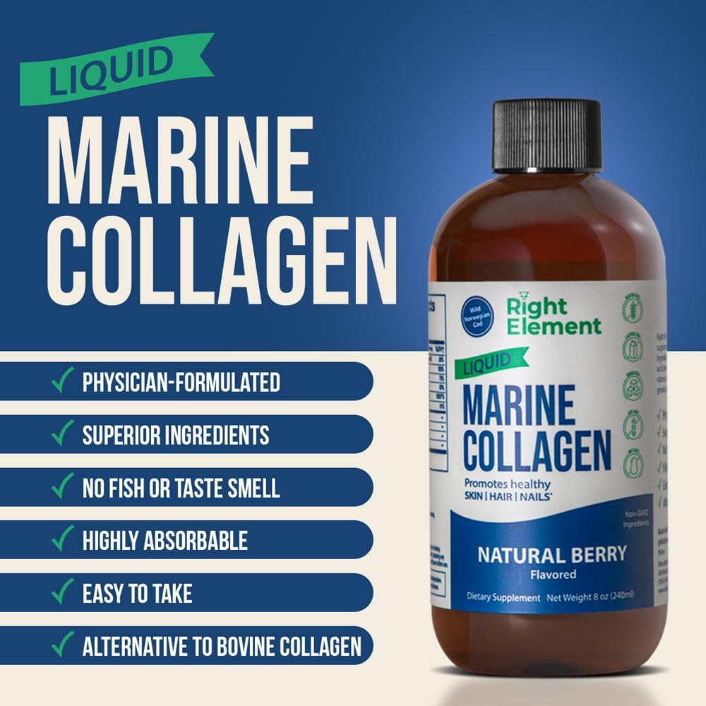 Wild Caught Cod Liquid Marine Collagen with Keratin Peptide, Hyaluronic Acid & Biotin for Healthy Hair, Skin & Nails - Natural Berry Flavor - Made in USA - 8.00 Fl Oz (2-Pack)