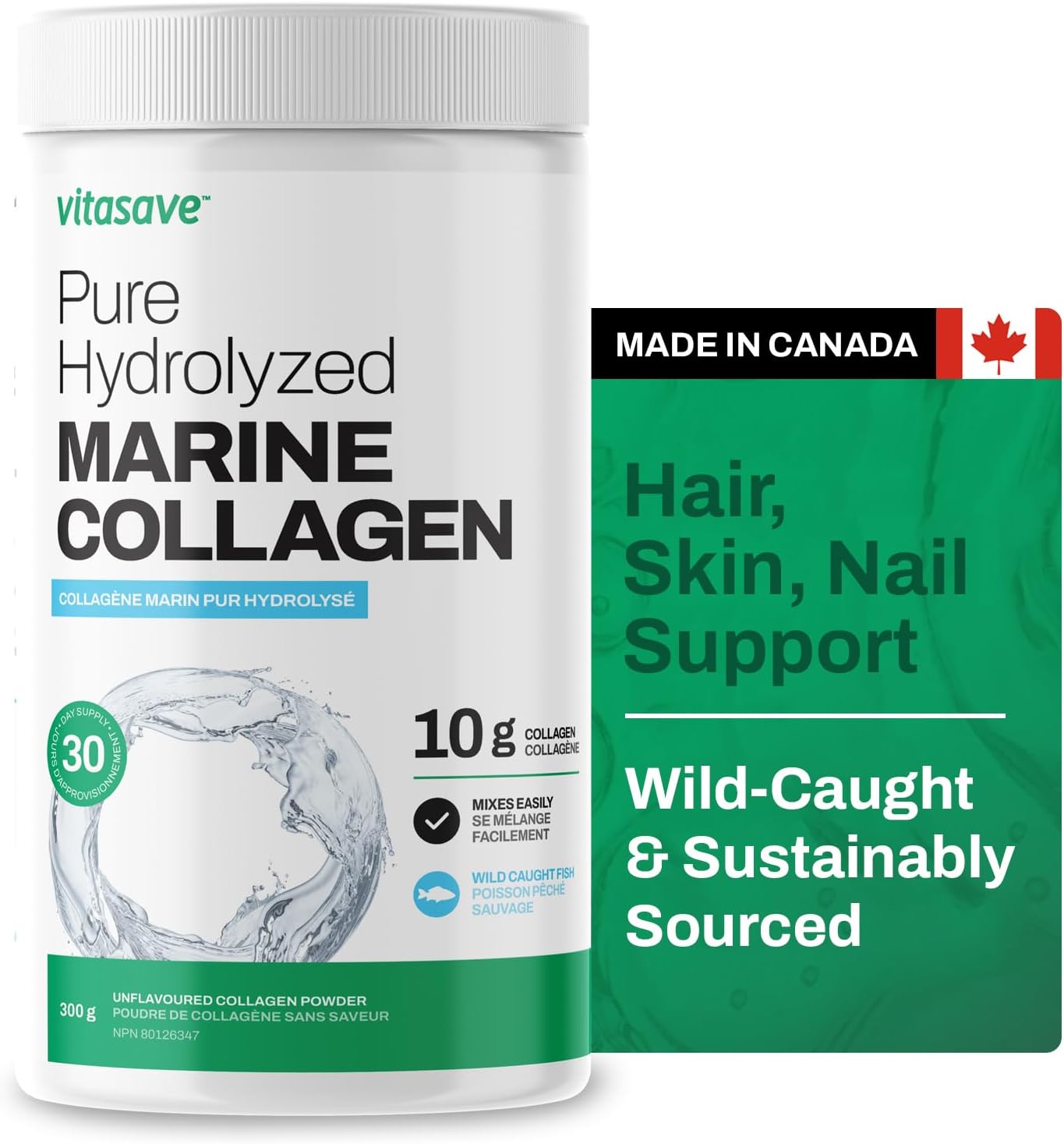 Wild-Caught Marine Collagen Peptides Powder - Non-GMO, Hydrolyzed - Supports Skin, Hair, Nails, Joints - Unflavored - 30 Day Supply