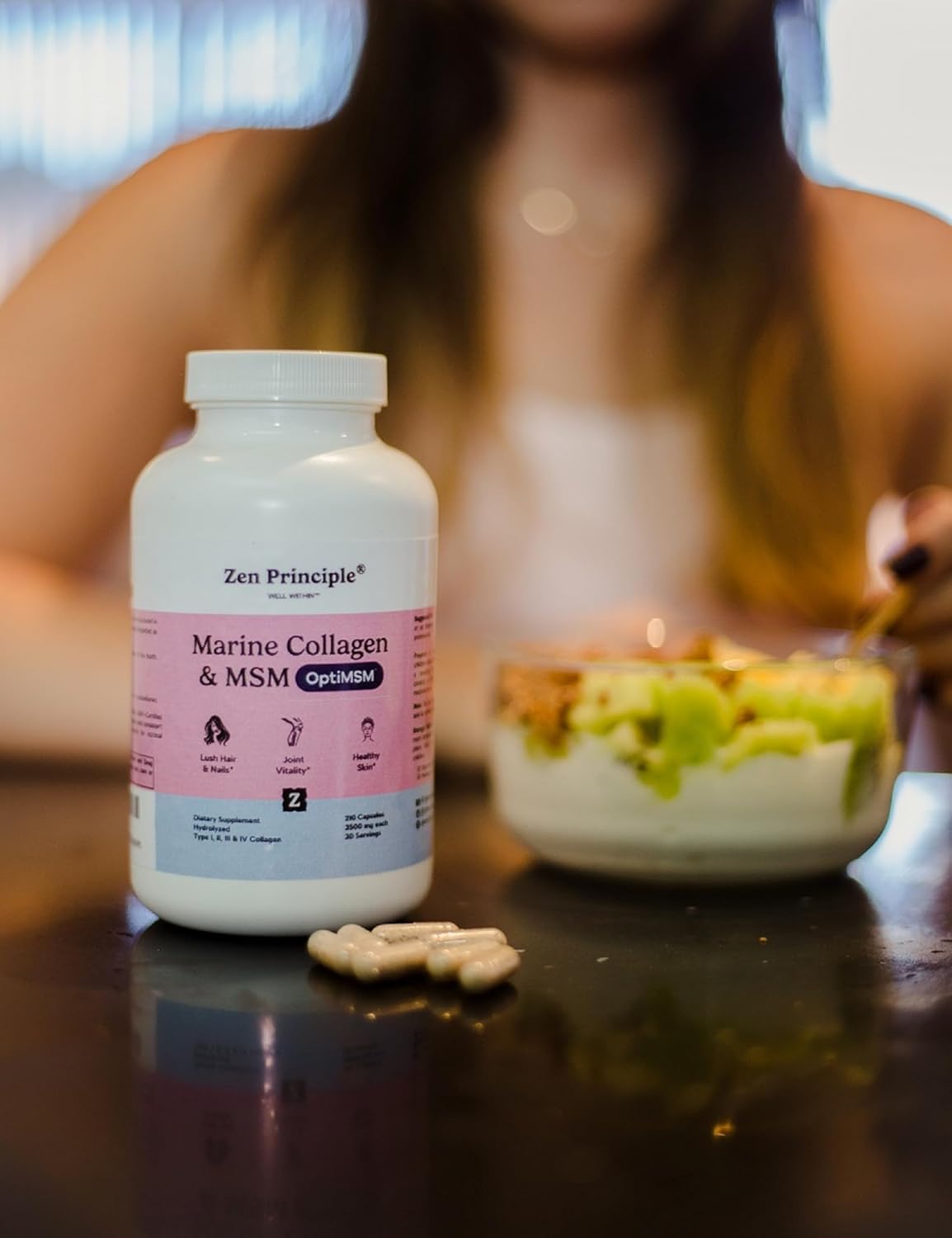 Wild-Caught Marine Collagen Peptides Powder with OptiMSM® for Skin Support - 210 Capsules