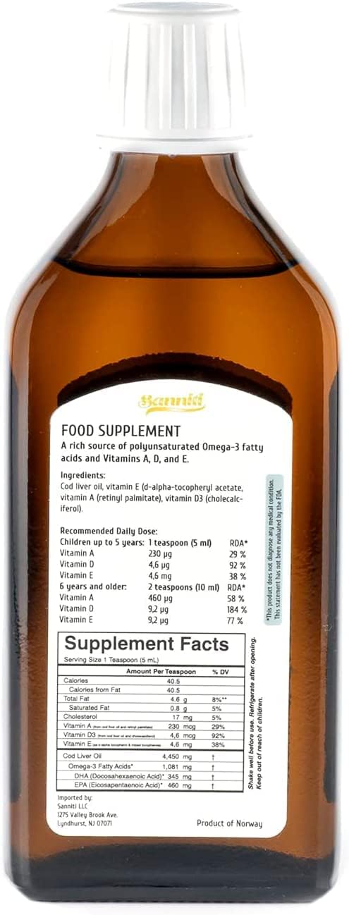 Wild Caught Nordic Cod Liver Oil - 100% Natural, 250 ml (Pack of 2) - Sanniti Variety