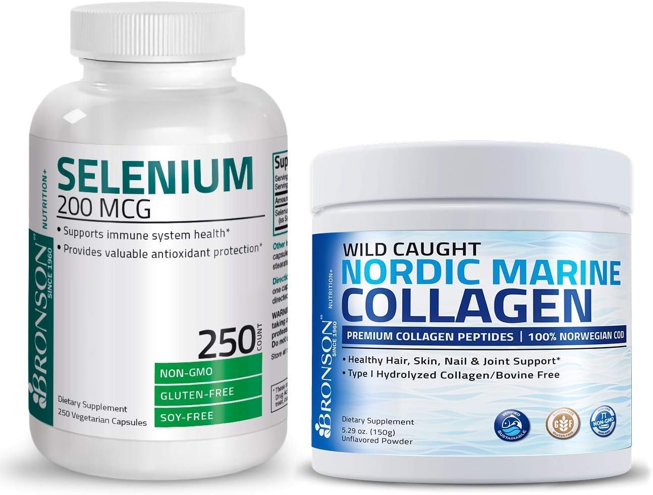 Wild Caught Nordic Cod Marine Collagen Peptides Powder with Selenium for Immune, Thyroid, Prostate, Heart Health