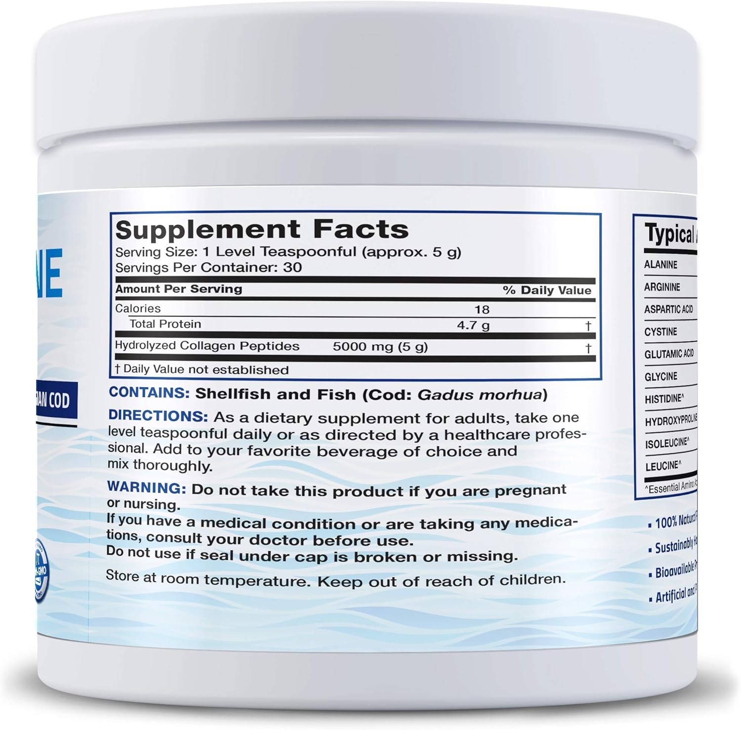 Wild Caught Nordic Cod Marine Collagen Peptides Powder with Selenium for Immune, Thyroid, Prostate, Heart Health