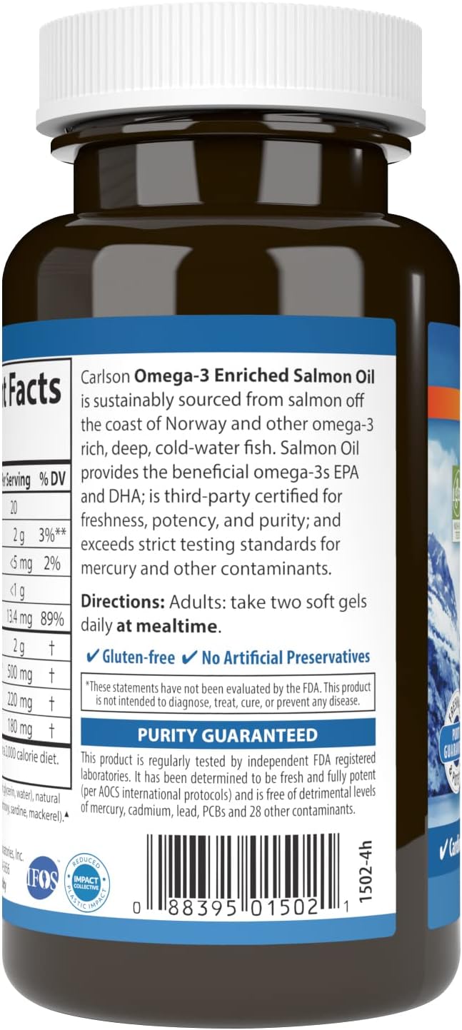 Wild Caught Norwegian Salmon Oil Capsules - 500mg Omega-3s, Sustainably Sourced Supplement, 50 Softgels
