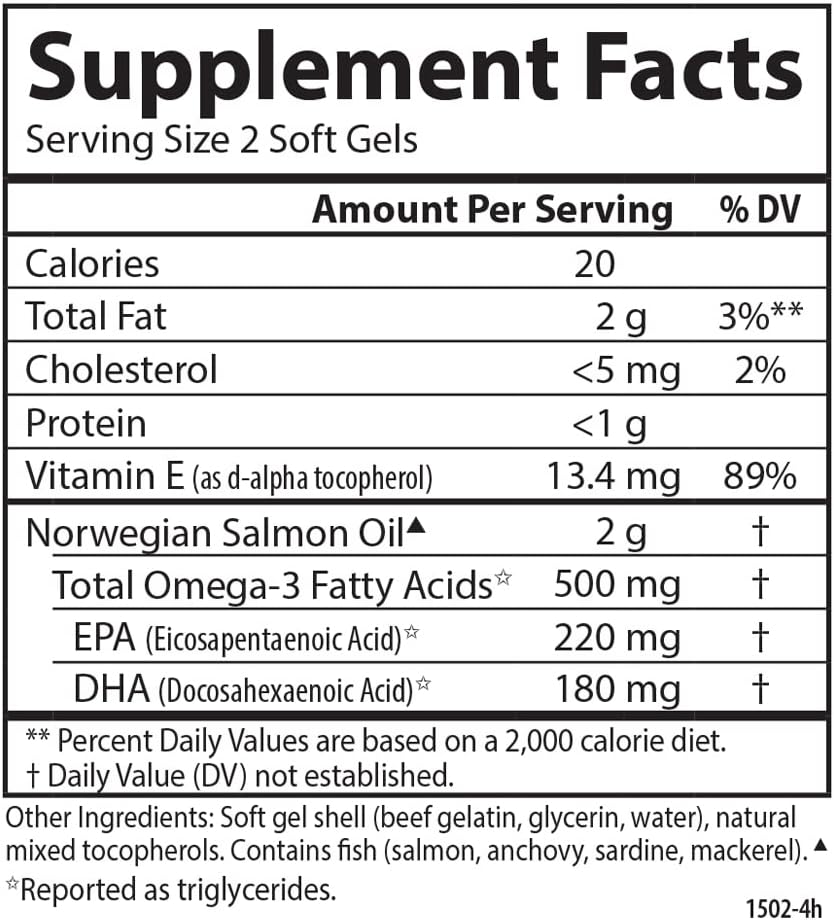 Wild Caught Norwegian Salmon Oil Capsules - 500mg Omega-3s, Sustainably Sourced Supplement, 50 Softgels