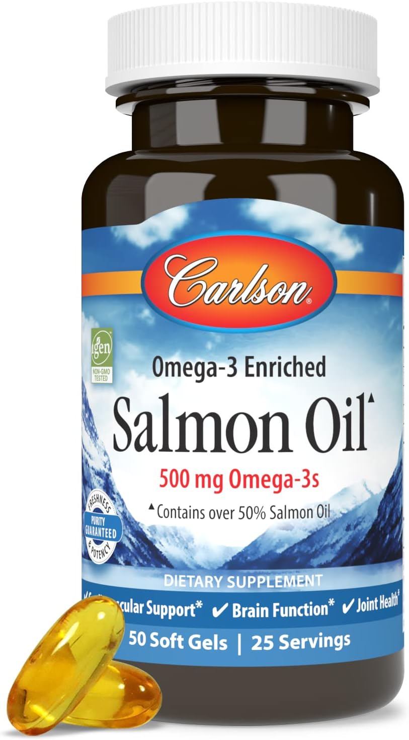 Wild Caught Norwegian Salmon Oil Capsules - 500mg Omega-3s, Sustainably Sourced Supplement, 50 Softgels