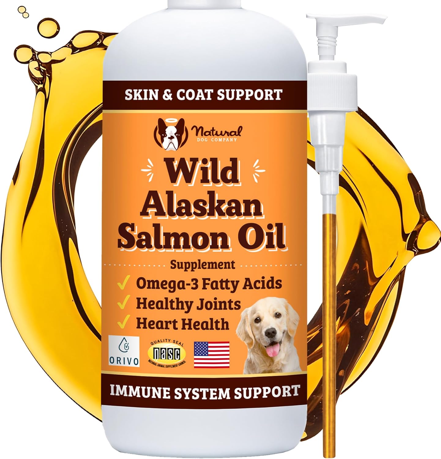 Wild-Caught Salmon Oil for Dogs (16oz) with Pump - Omega 3 Fish Oil Supplement for Joint Health, Skin & Coat - Dog Food Topper with Essential Fatty Acids