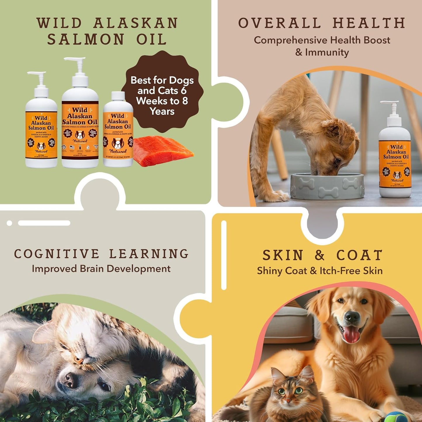 Wild-Caught Salmon Oil for Dogs (16oz) with Pump - Omega 3 Fish Oil Supplement for Joint Health, Skin & Coat - Dog Food Topper with Essential Fatty Acids