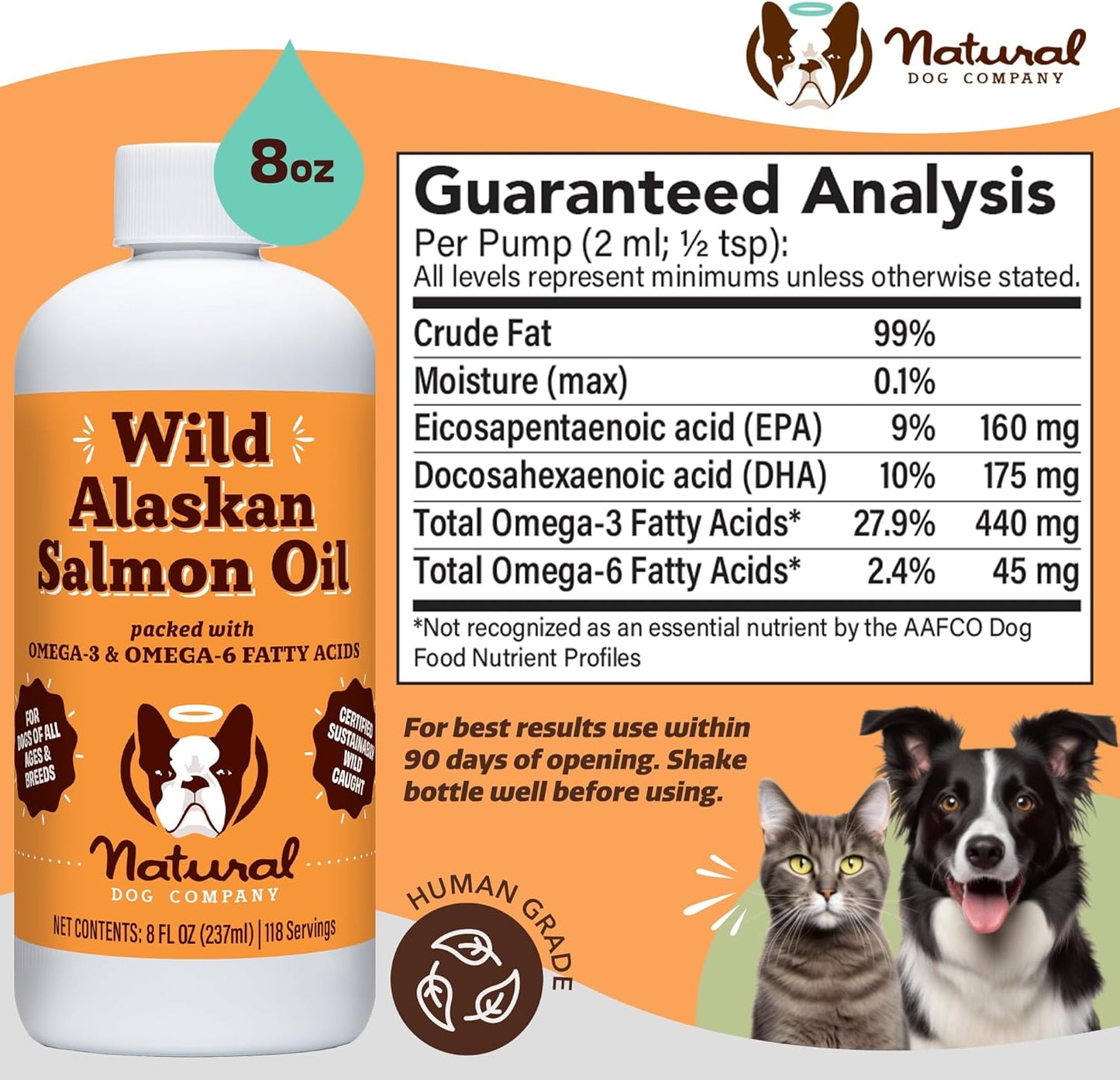 Wild-Caught Salmon Oil for Dogs (8oz) - Omega 3 Fish Oil Supplement for Joint Health, Skin & Coat - Essential Fatty Acids