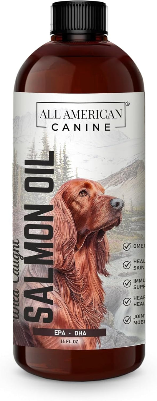 Wild Caught Salmon Oil for Dogs | Omega 3 Liquid Supplement for Healthy Skin, Coat, Joints, and Immune System - 16 fl oz