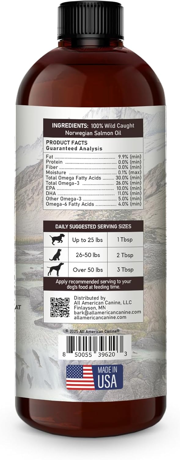 Wild Caught Salmon Oil for Dogs | Omega 3 Liquid Supplement for Healthy Skin, Coat, Joints, and Immune System - 16 fl oz