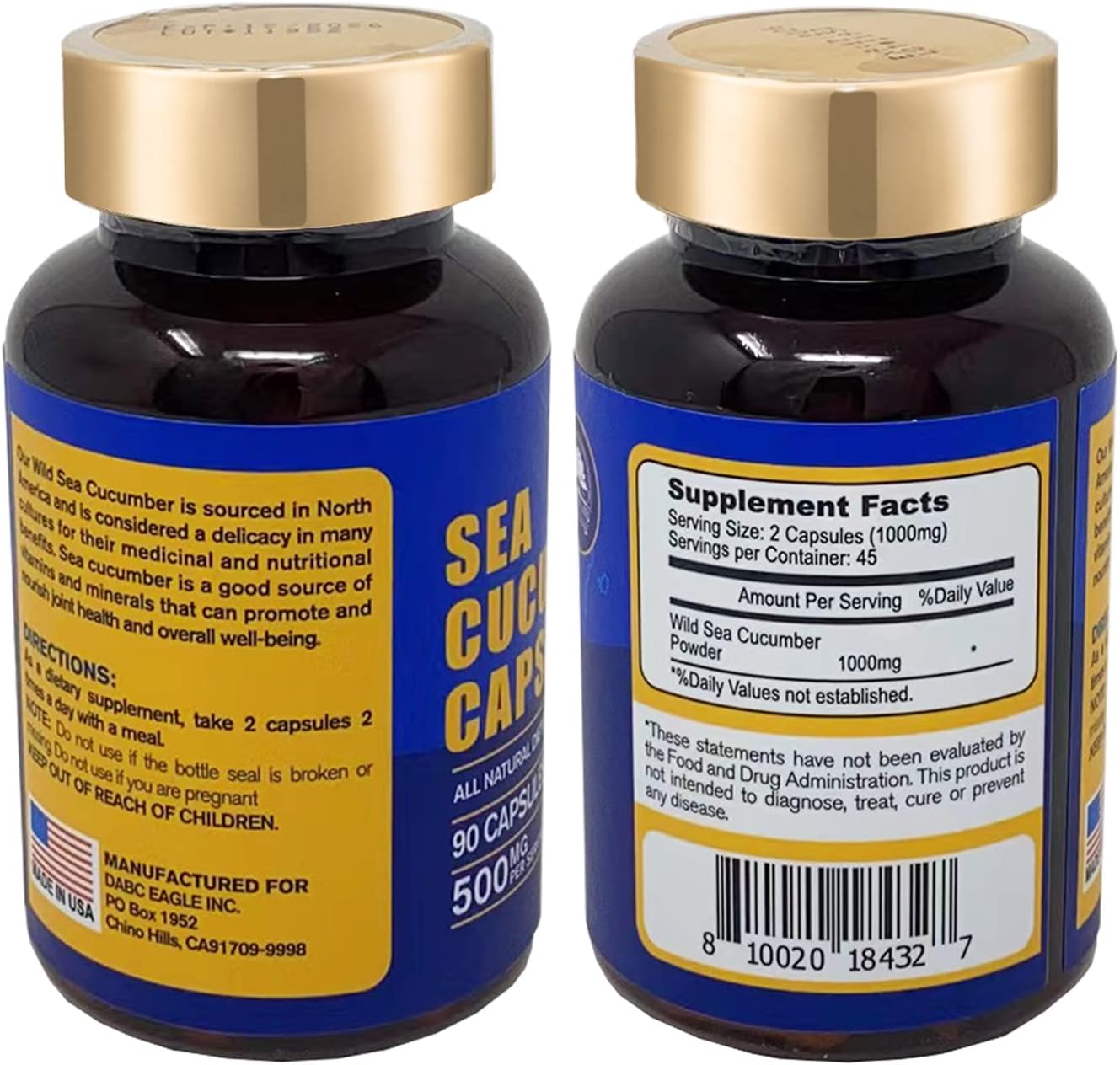 Wild Caught Sea Cucumber Extract Supplement Capsules - Natural Antioxidant & Immune Booster - 90 Capsules (3 Bottles)