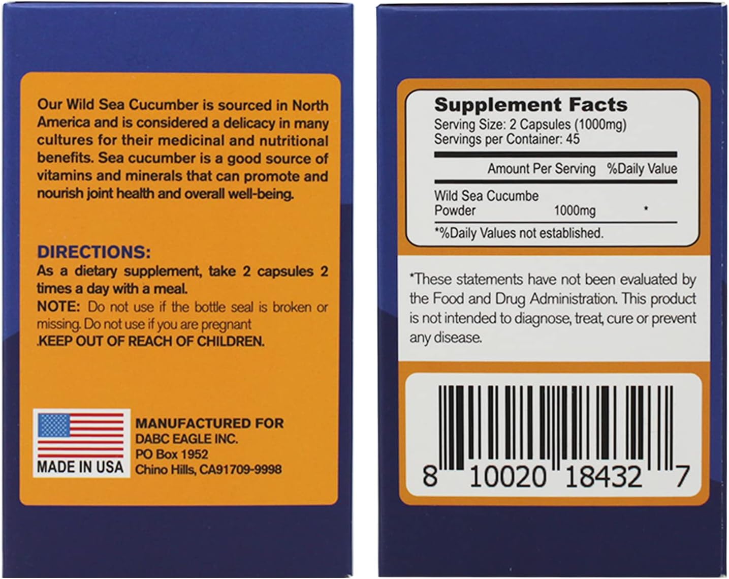 Wild Caught Sea Cucumber Extract Supplement Capsules - Natural Antioxidant & Immune Booster - 90 Capsules (3 Bottles)
