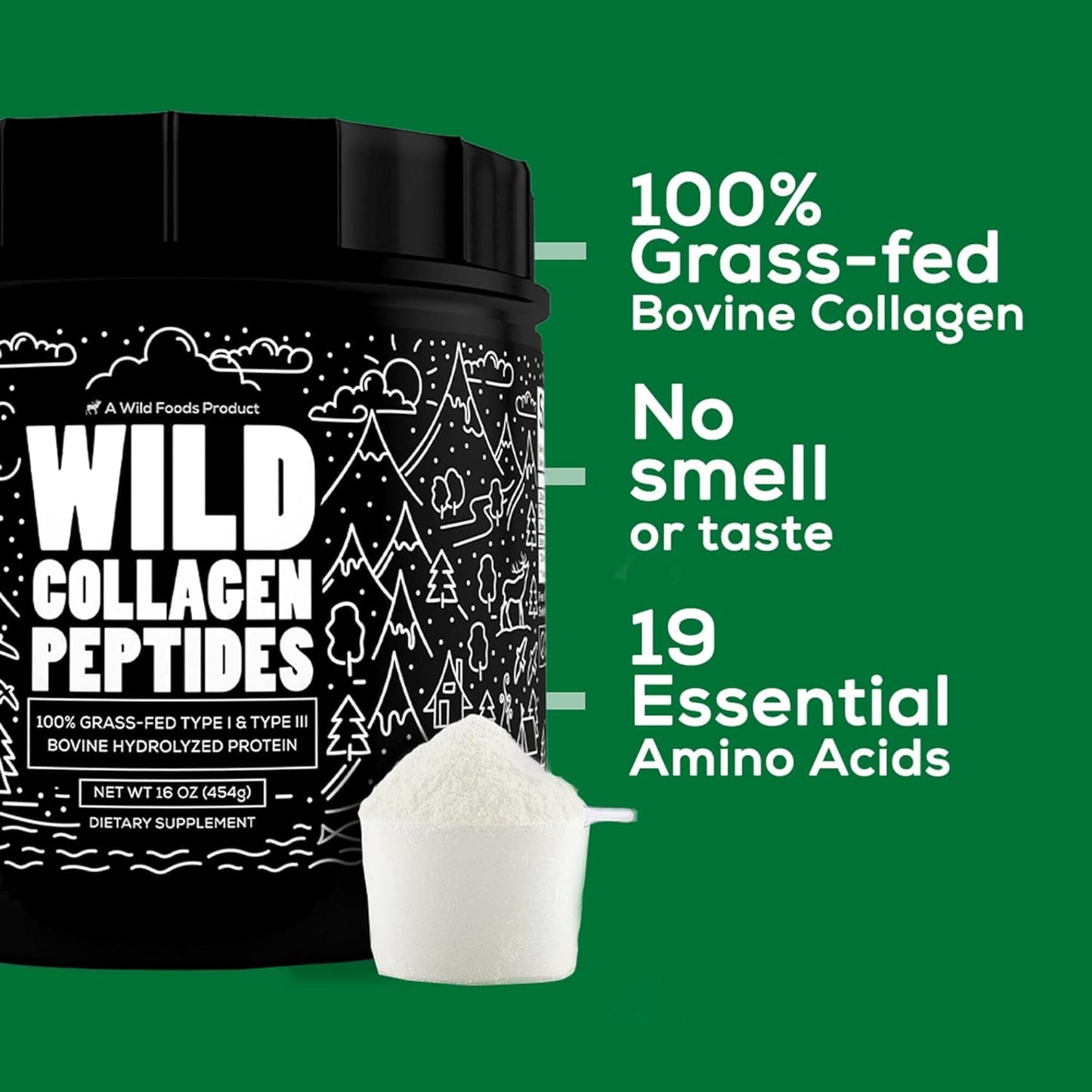 Wild Foods Collagen Peptides Powder - Unflavored Protein for Men & Women | Non-GMO, Keto & Paleo Friendly - 16 oz