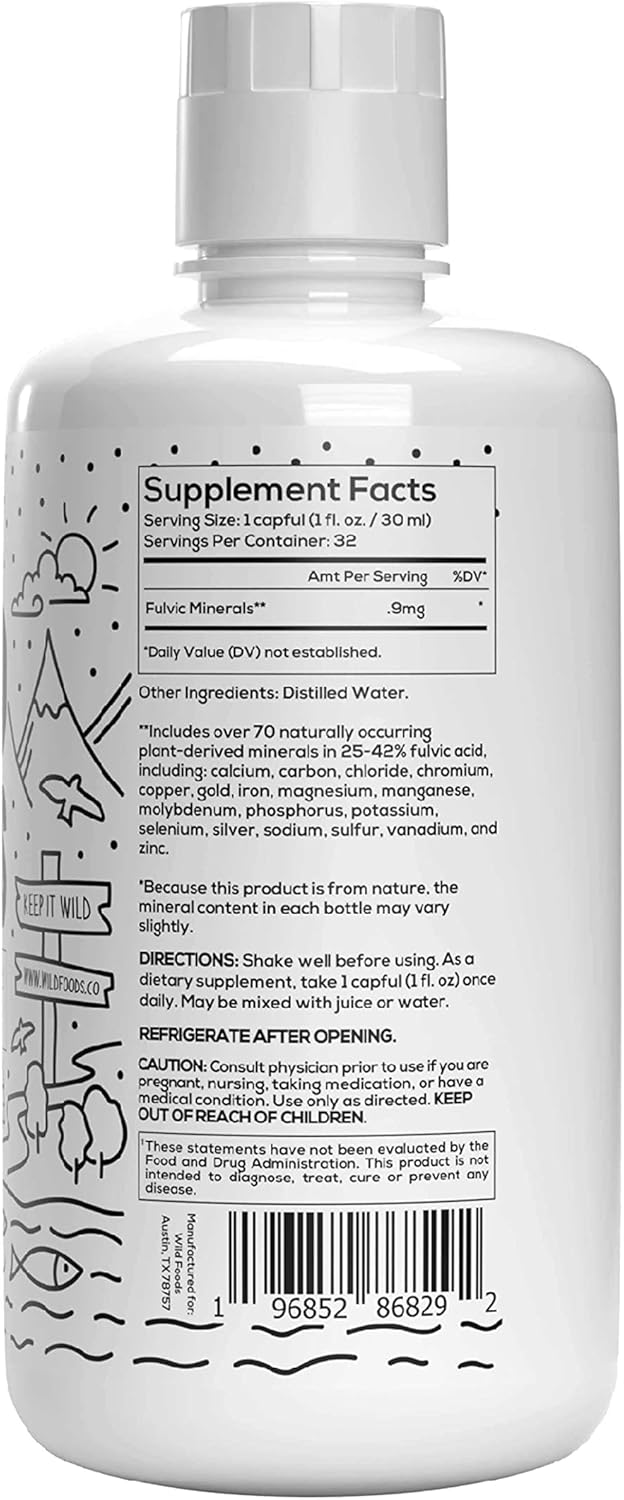 Wild Foods Gut Support: Fulvic Acid Mineral Blend for Gut Health, Cognitive Function & Immunity - All Natural 32 oz