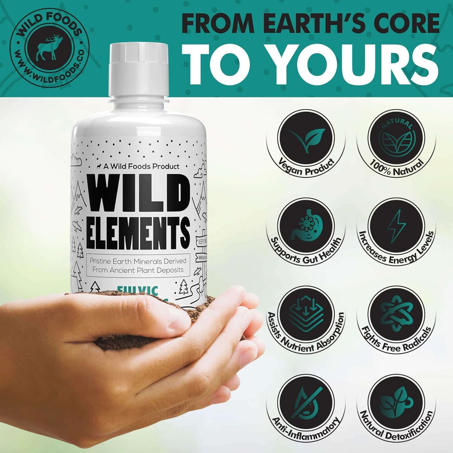 Wild Foods Gut Support: Fulvic Acid Mineral Blend for Gut Health, Cognitive Function & Immunity - All Natural 32 oz