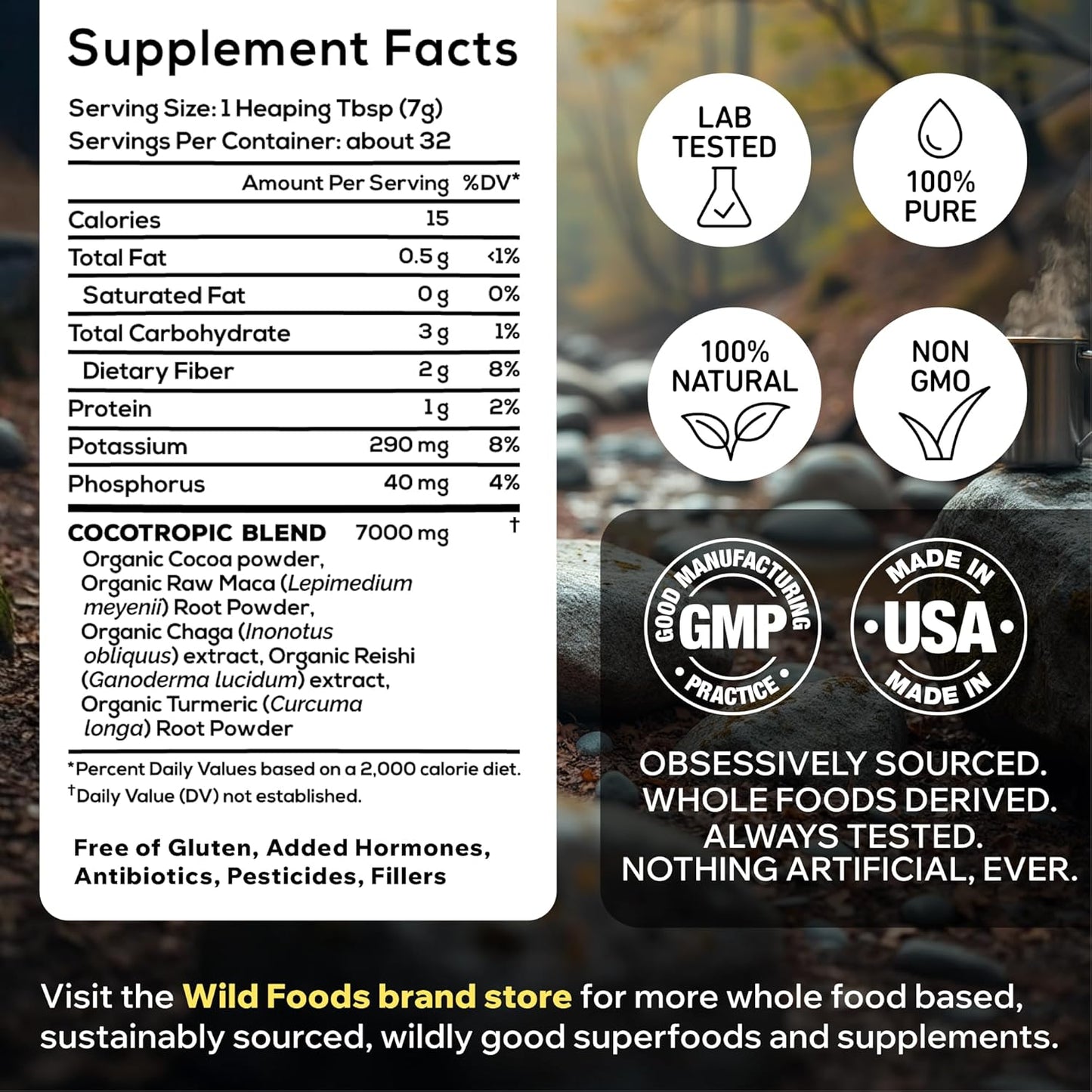 Wild Foods Organic Mushroom Cacao & Collagen Peptides Bundle - 16oz each for Skin, Hair, Joint Support