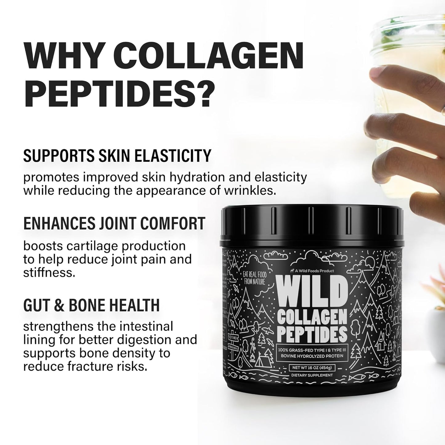 Wild Foods Organic Mushroom Cacao & Collagen Peptides Bundle - 16oz each for Skin, Hair, Joint Support