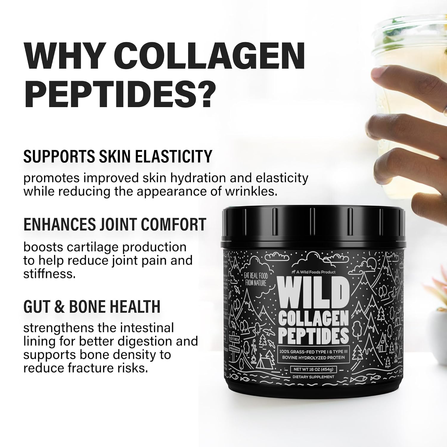 Wild Foods Organic Mushroom Cacao & Collagen Peptides Bundle - 16oz each for Skin, Hair, Joint Support