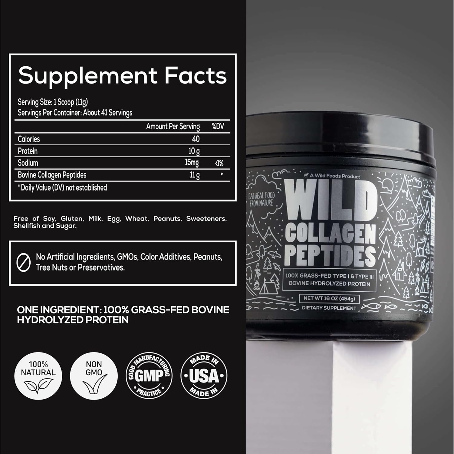 Wild Foods Organic Mushroom Cacao & Collagen Peptides Bundle - 16oz each for Skin, Hair, Joint Support