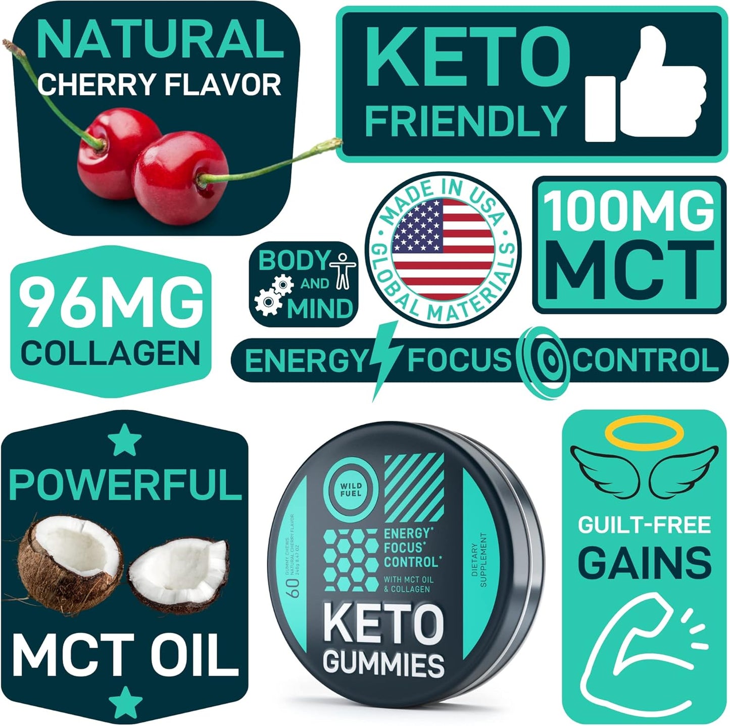 WILD FUEL Liquid Collagen and Keto Candy Beauty Fitness Bundle - Boost Beauty and Energy Levels