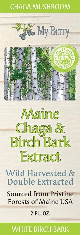 Wild Harvested Berry Chaga Mushroom Extract Liquid, Double Extracted, 2oz, USA & Canadian Grown, Pesticide-Free