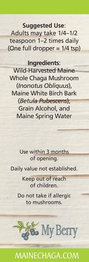 Wild Harvested Berry Chaga Mushroom Extract Liquid, Double Extracted, 2oz, USA & Canadian Grown, Pesticide-Free