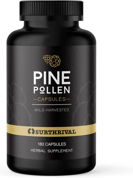 Wild Harvested Pine Pollen Powder Capsules - 180 Count for Energy and Endurance Support