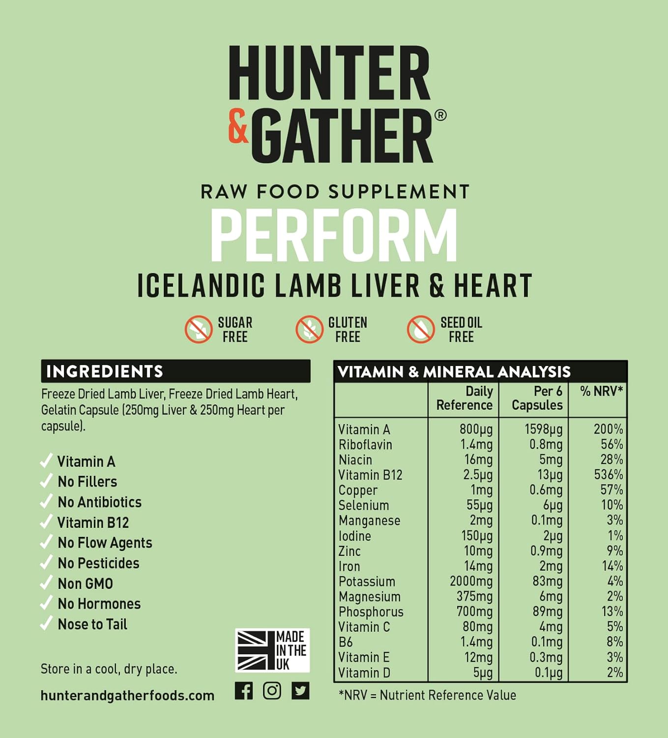Wild Icelandic Lamb Ancestral Inspired Capsules - GMO-Free, Hormone & Antibiotic-Free - Hunter & Gather Nose to Tail 180 Perform