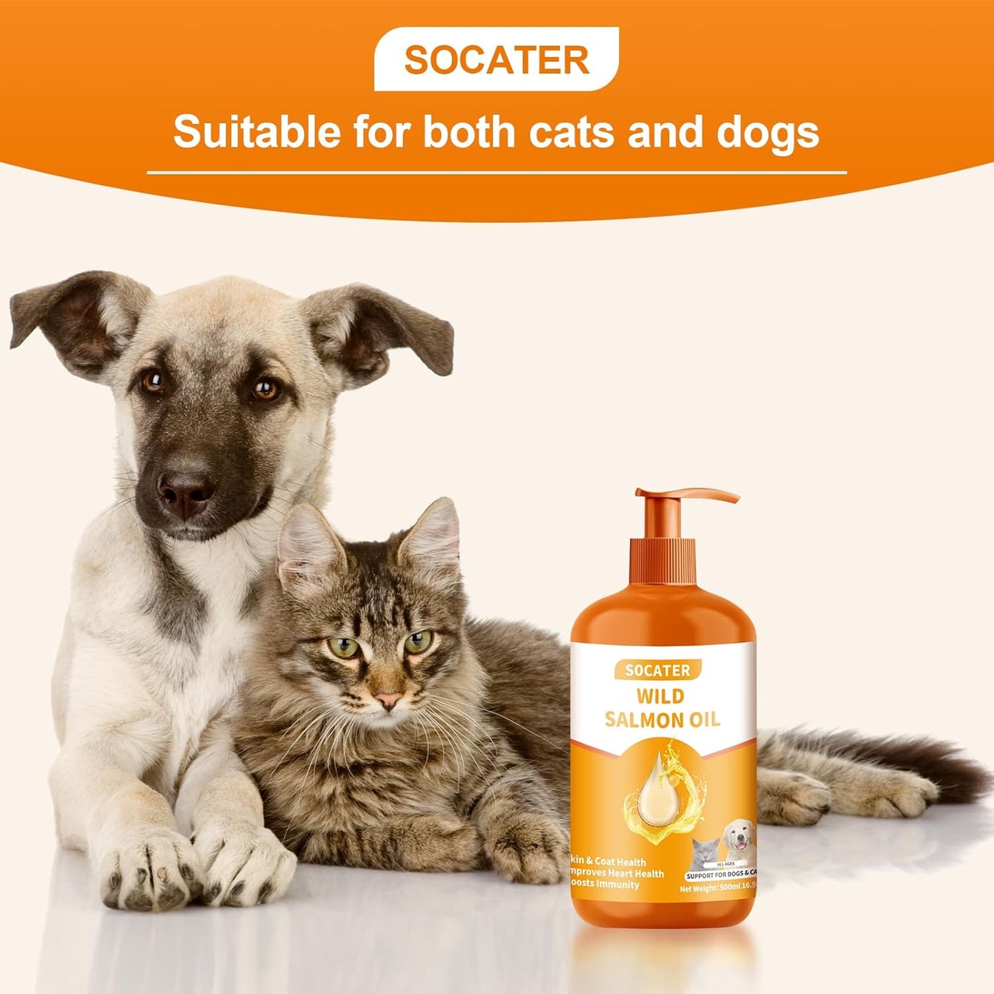 Wild Salmon Oil Omega 3 Supplement for Cats and Dogs - Skin, Coat, Joint, and Cognitive Health - 16oz