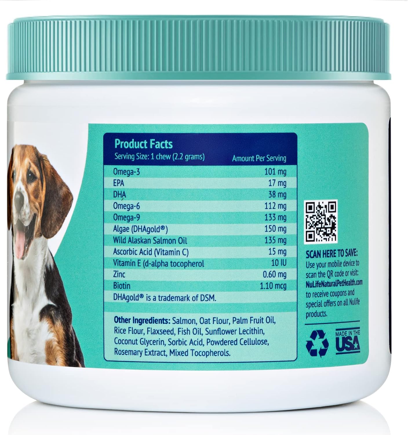 Wild Salmon Omega Skin and Coat Chews for Dogs - Natural Pet Health Treats with Biotin & Vitamin E - Itchy Skin Relief, Allergy Support, Shedding Control - Omega 3 6 9, EPA & DHA Fatty Acids - 120 Chews