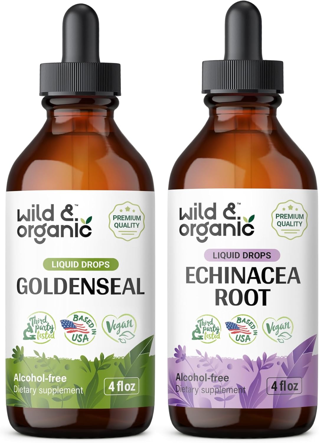 Wildcrafted Goldenseal and Echinacea Tincture Bundle - 4 fl oz Each