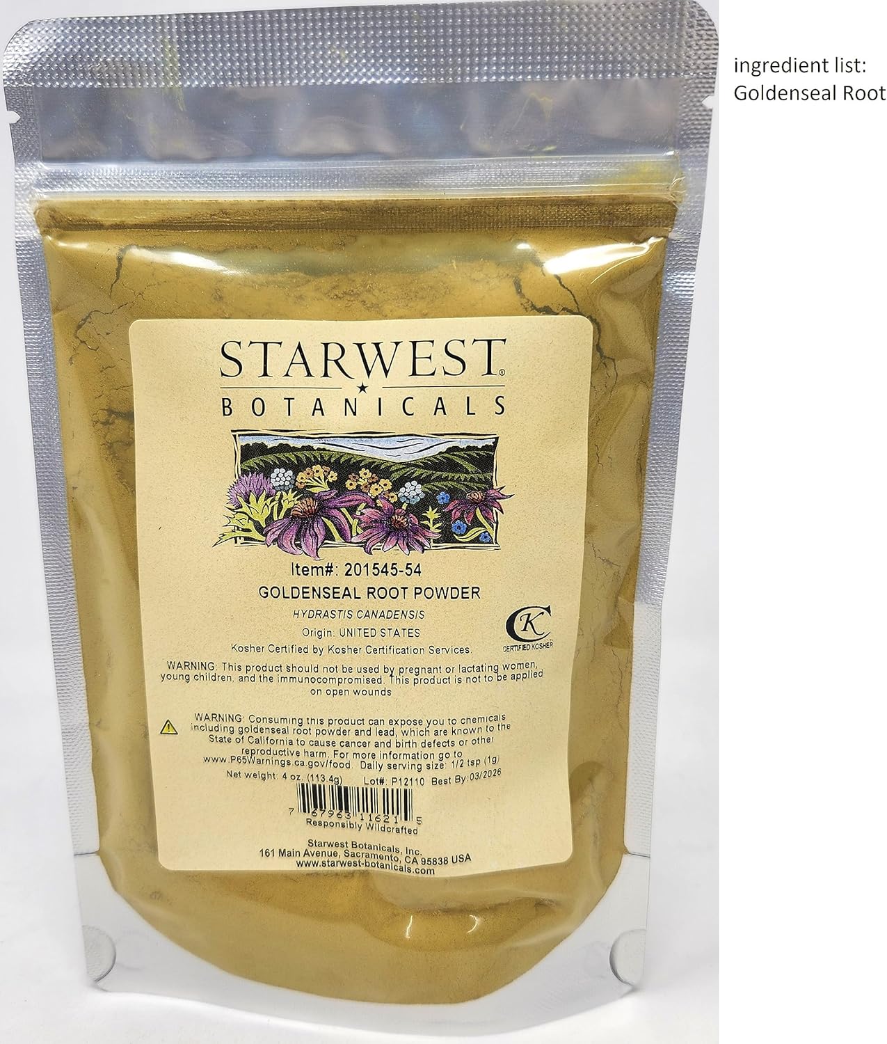 Wildcrafted Goldenseal Root Powder - 4 Oz (113 G) - Premium Quality by Starwest Botanicals
