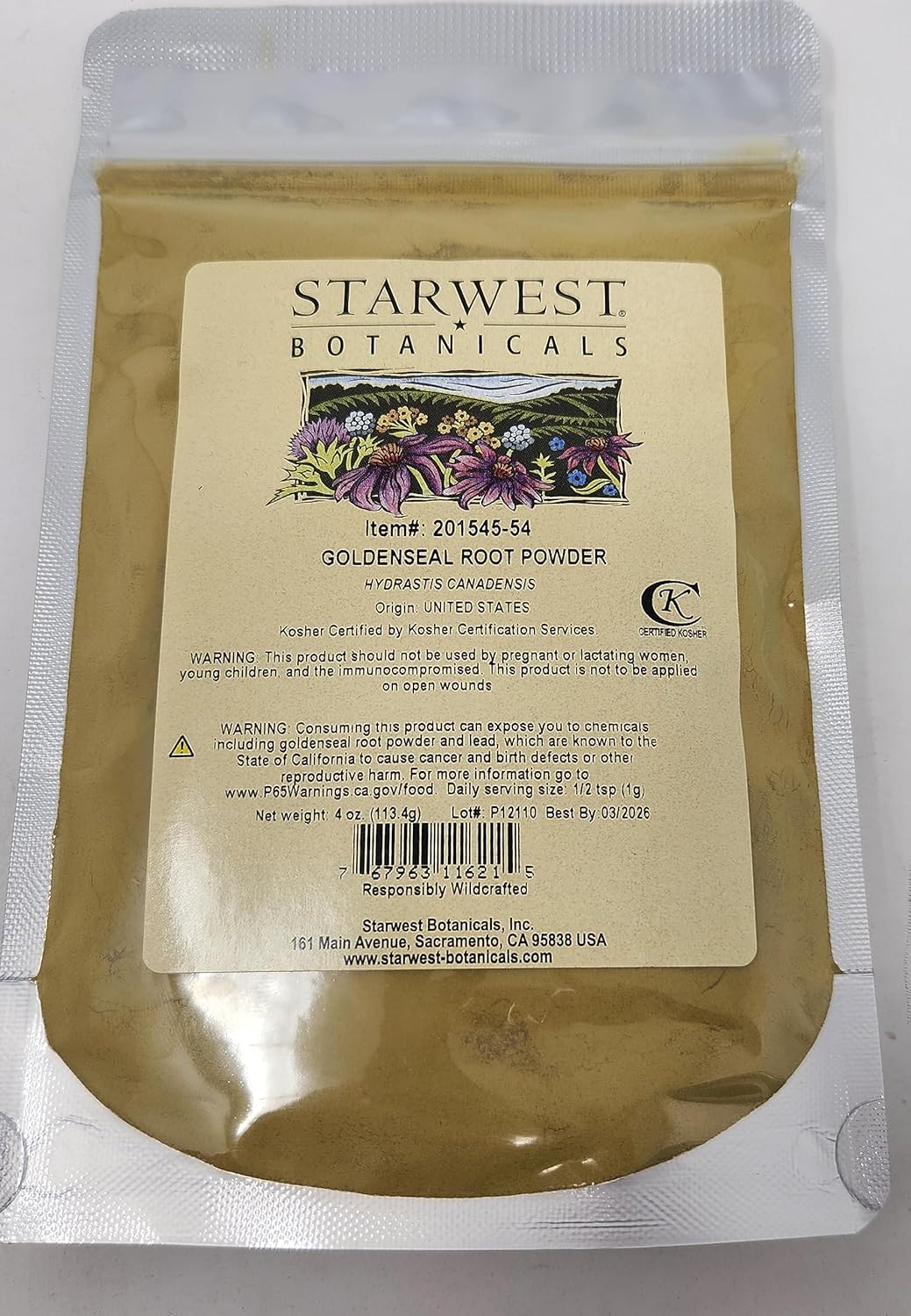 Wildcrafted Goldenseal Root Powder - 4 Oz (113 G) - Premium Quality by Starwest Botanicals