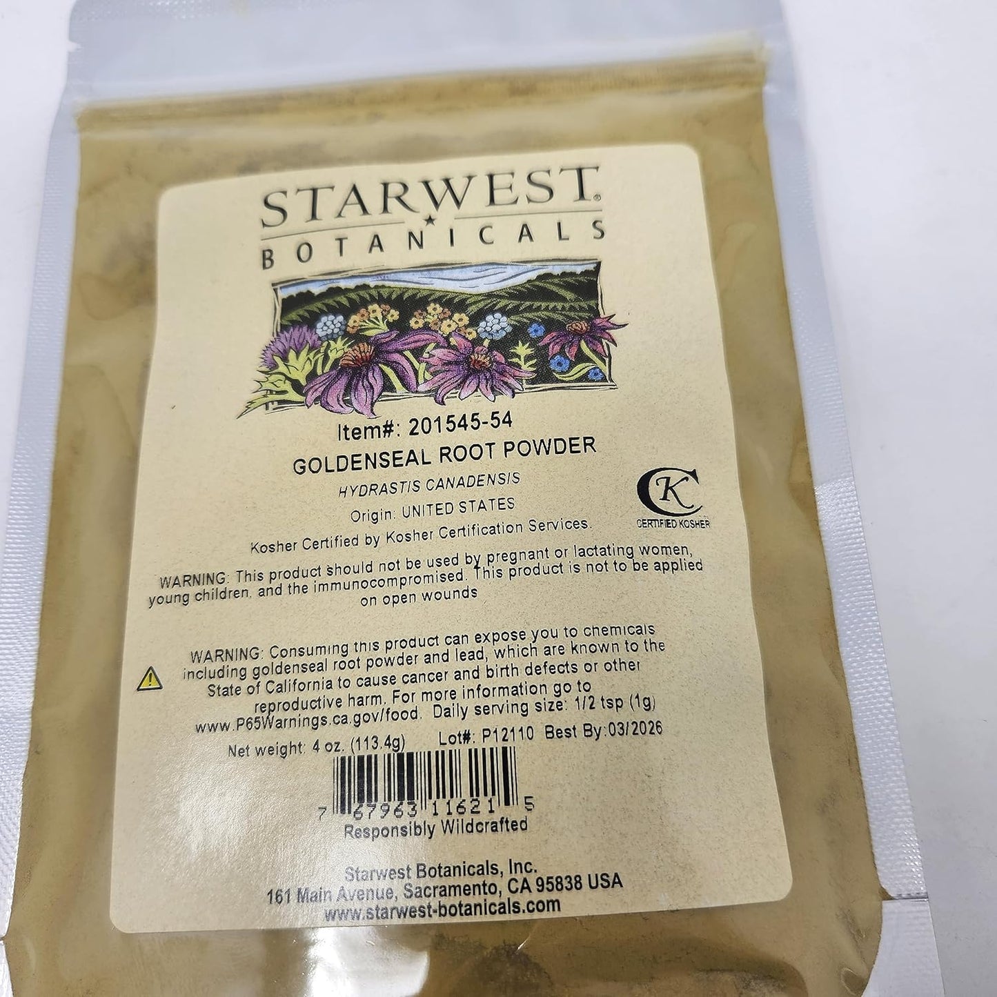 Wildcrafted Goldenseal Root Powder - 4 Oz (113 G) - Premium Quality by Starwest Botanicals