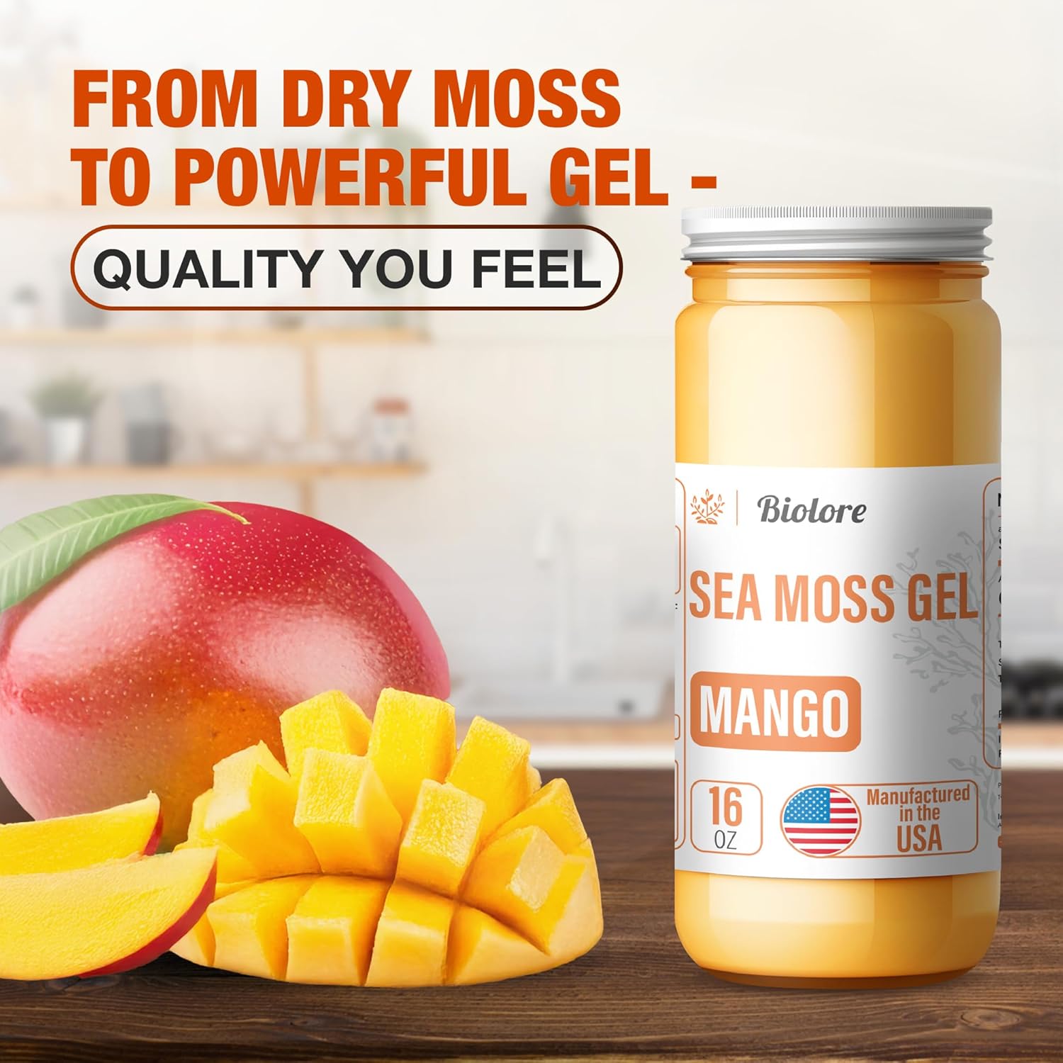 Wildcrafted Irish Sea Moss Gel 16 fl oz - Vegan Superfood for Immune Support - Made in USA with Vitamins and Trace Minerals - Mango Flavor