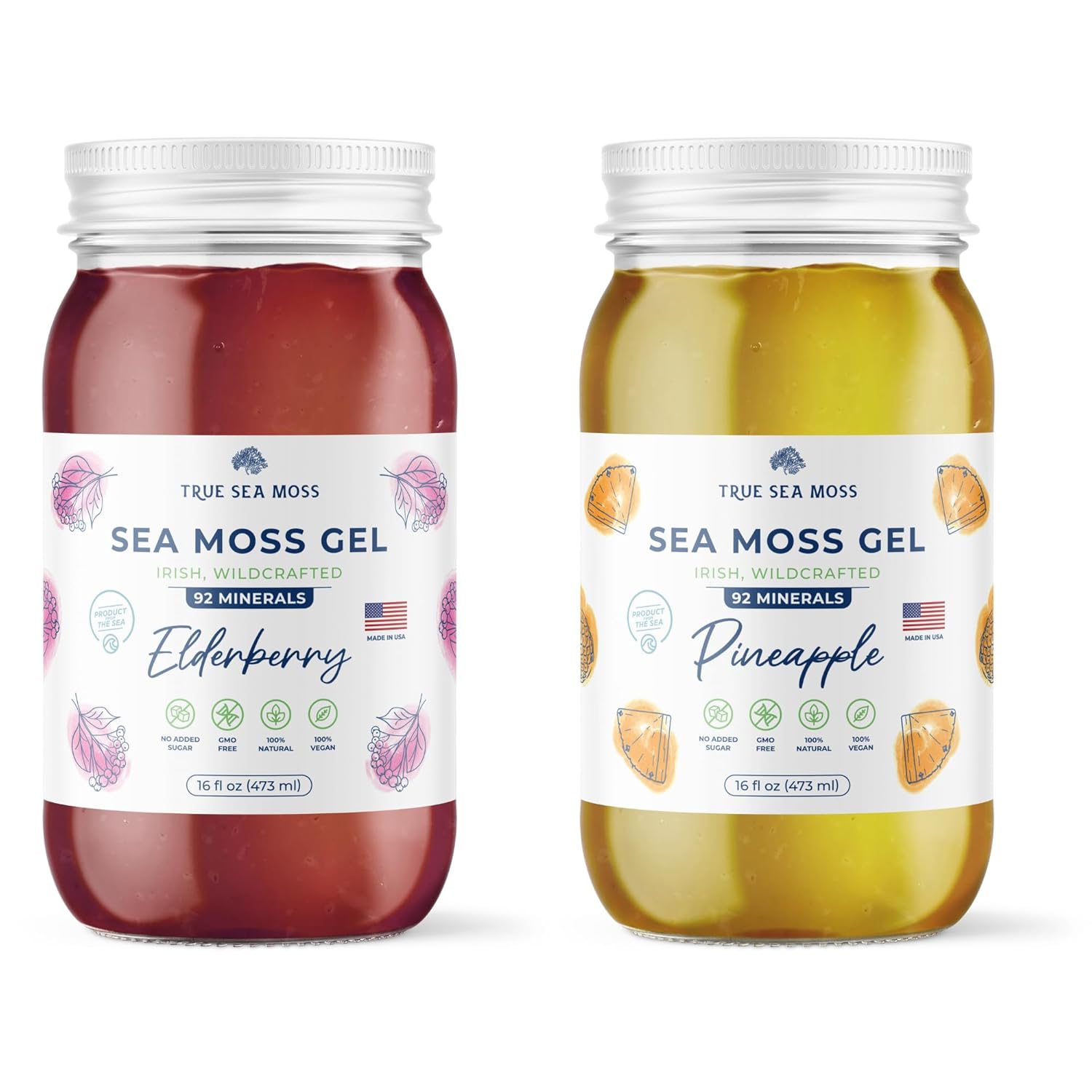 Wildcrafted Irish Sea Moss Gel Bundle with Elderberry and Pineapple - Made from Dried Seaweed - Pack of 2